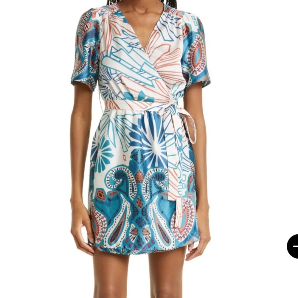 ba&sh Jara Turquoise Mixed Floral Print Wrap Front Summery Mini Dress 2